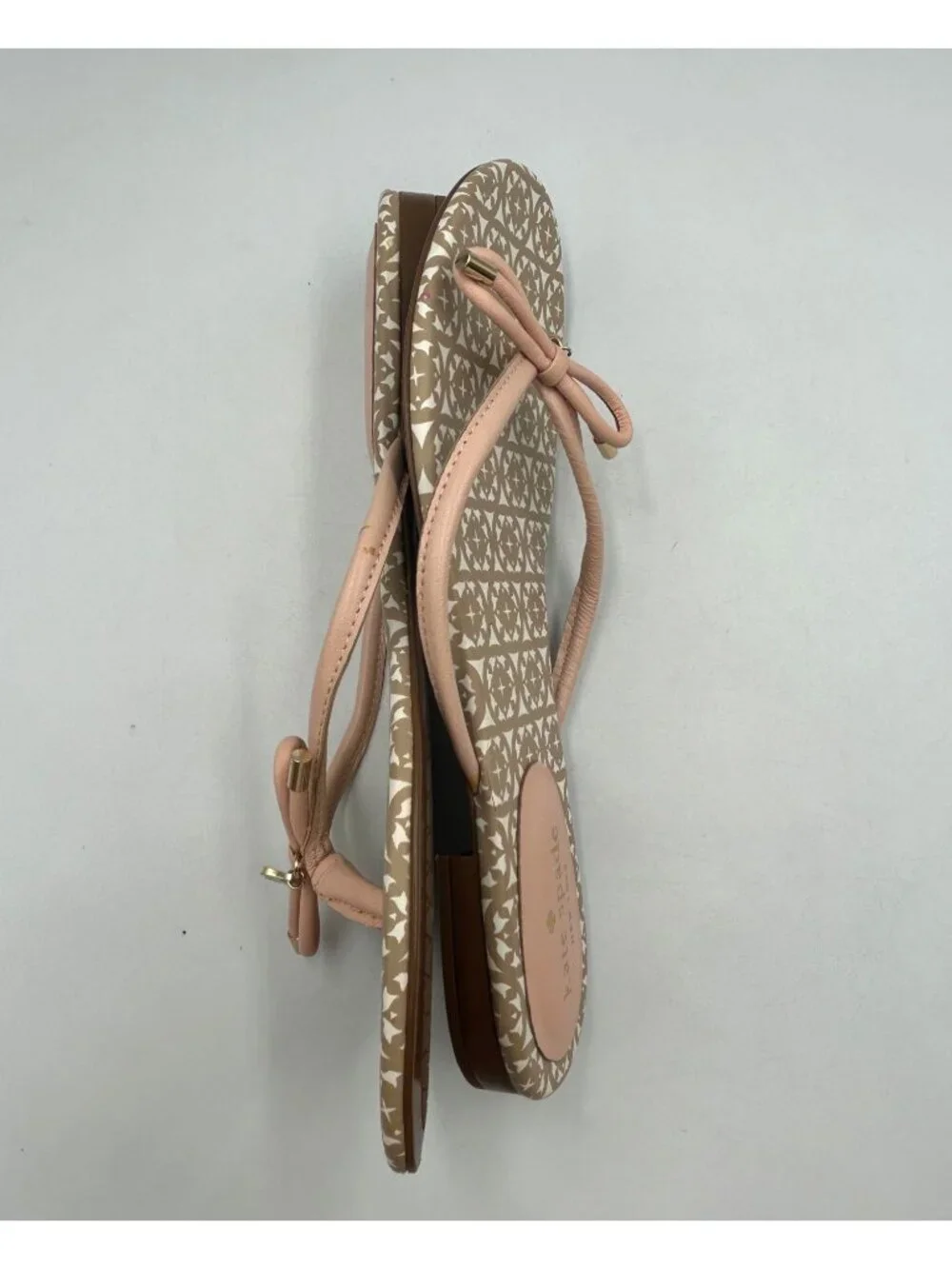 Kate Spade Women's Beige Pink Leather Mistic Bow Flats Sandals Size 9.5 3615